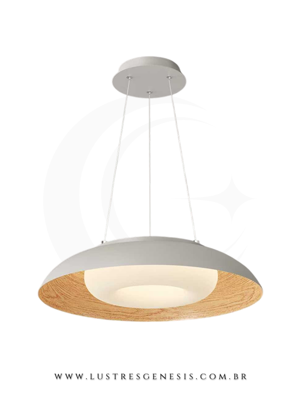 Lustre Pendente LED Branco Acrilico 48cm Bivolt para Quarto, Sala de Estar, Jantar e cozinha